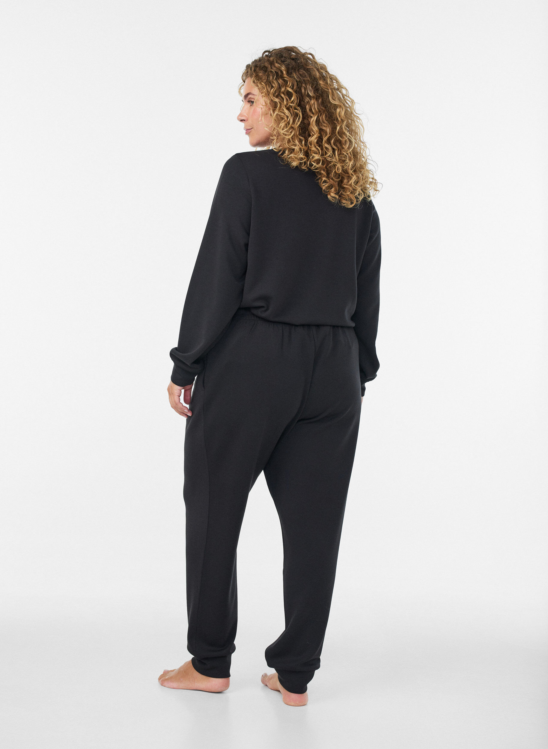 ZizziJerseybroek met hoge taille en zakken, Zwart, Model image number 1