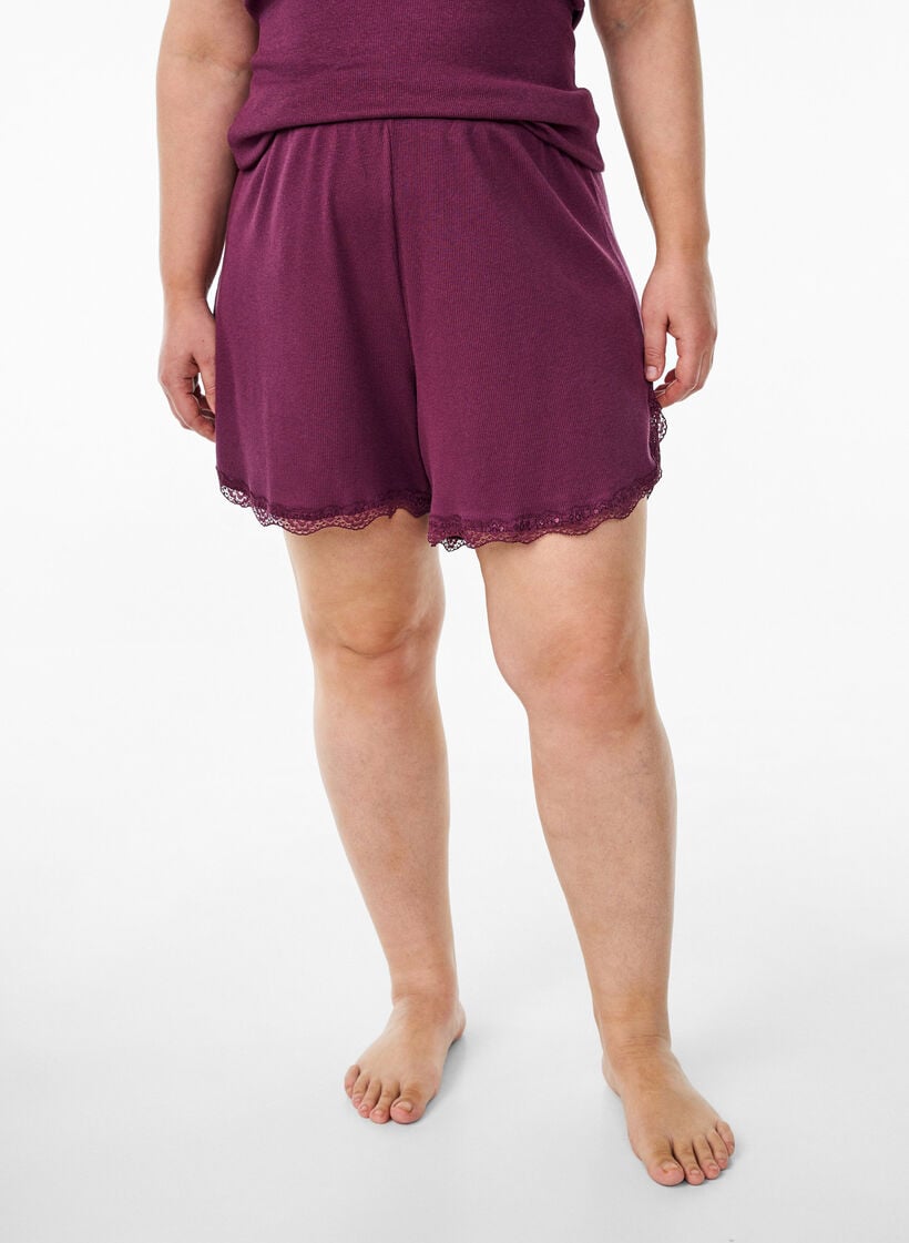 Top met kanten afwerking, Donker Bordeaux, Model image number 3