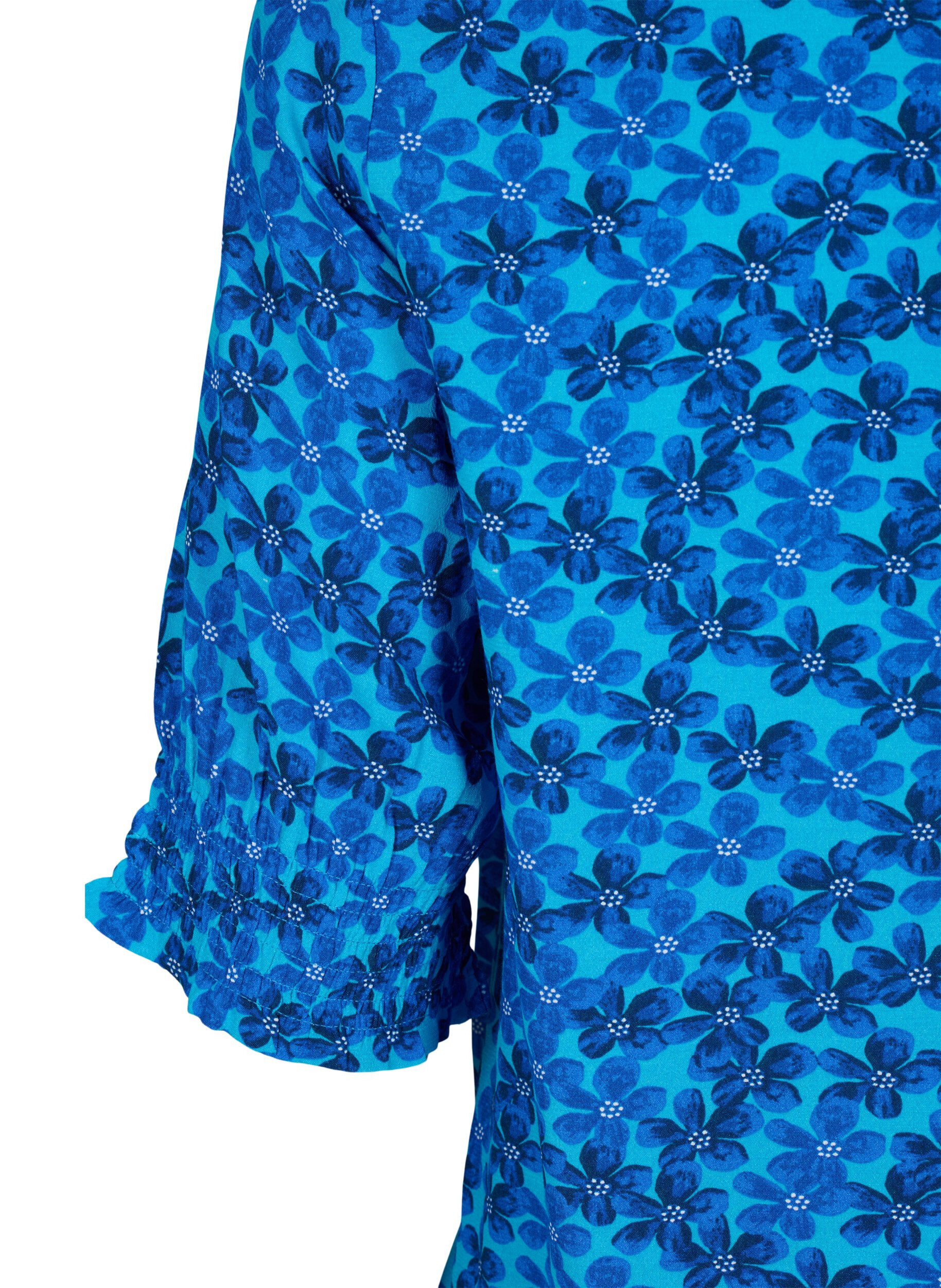 Zizzi Viscose blouse met knopen, Blue Small Flower, Packshot image number 3