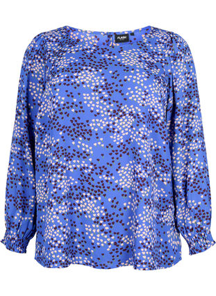 FLASH - Blouse met lange mouwen, smok en print, Dazzling Blue AOP, Packshot image number 0