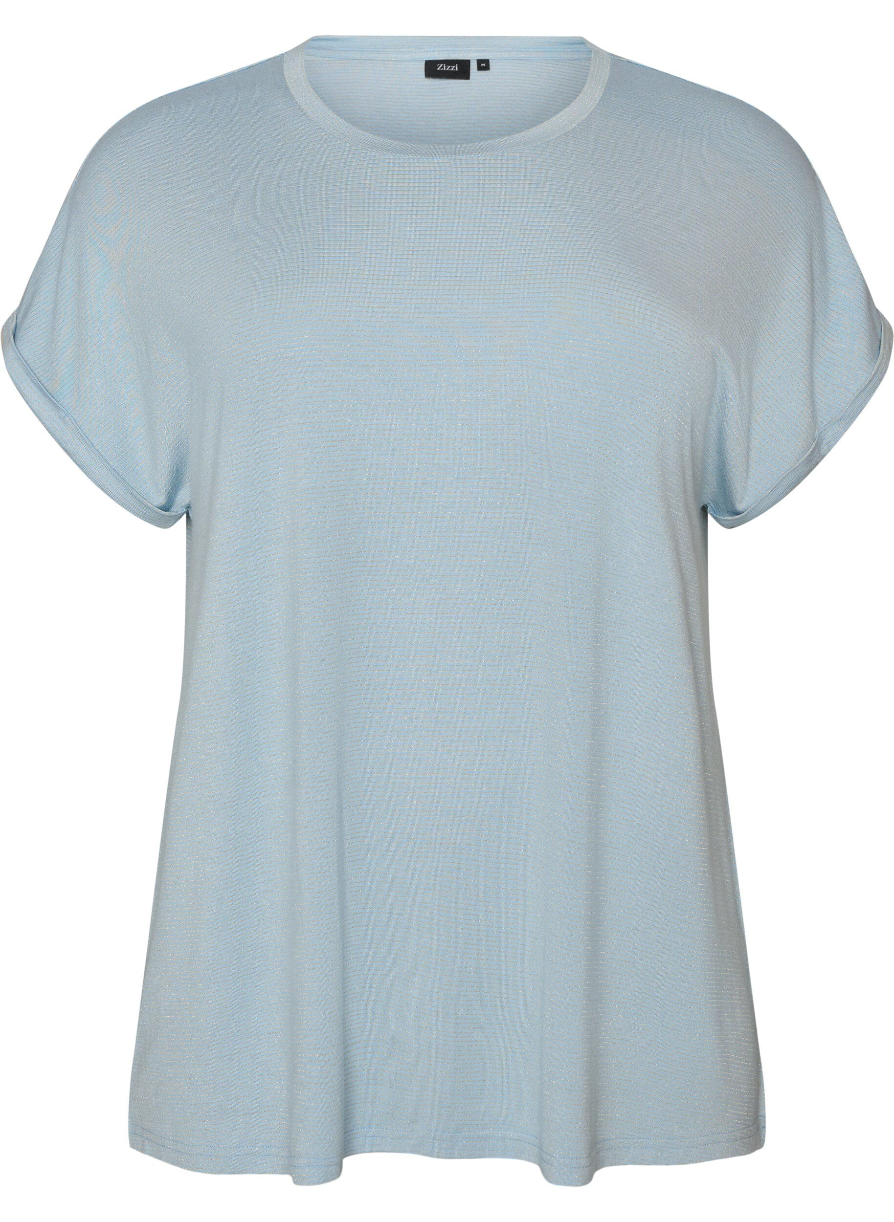 ZizziViscose T-shirt met glitterstrepen, Blauw, Packshot image number 0