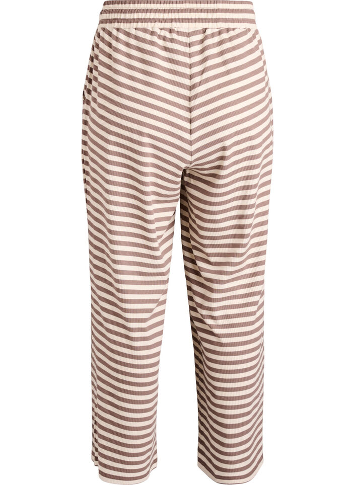 Gestreepte pyjamabroek met een high waist en wijde pijpen, Beige, Packshot image number 1