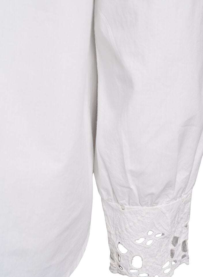 Blouse met V-hals en broderie anglaise details, Wit, Packshot