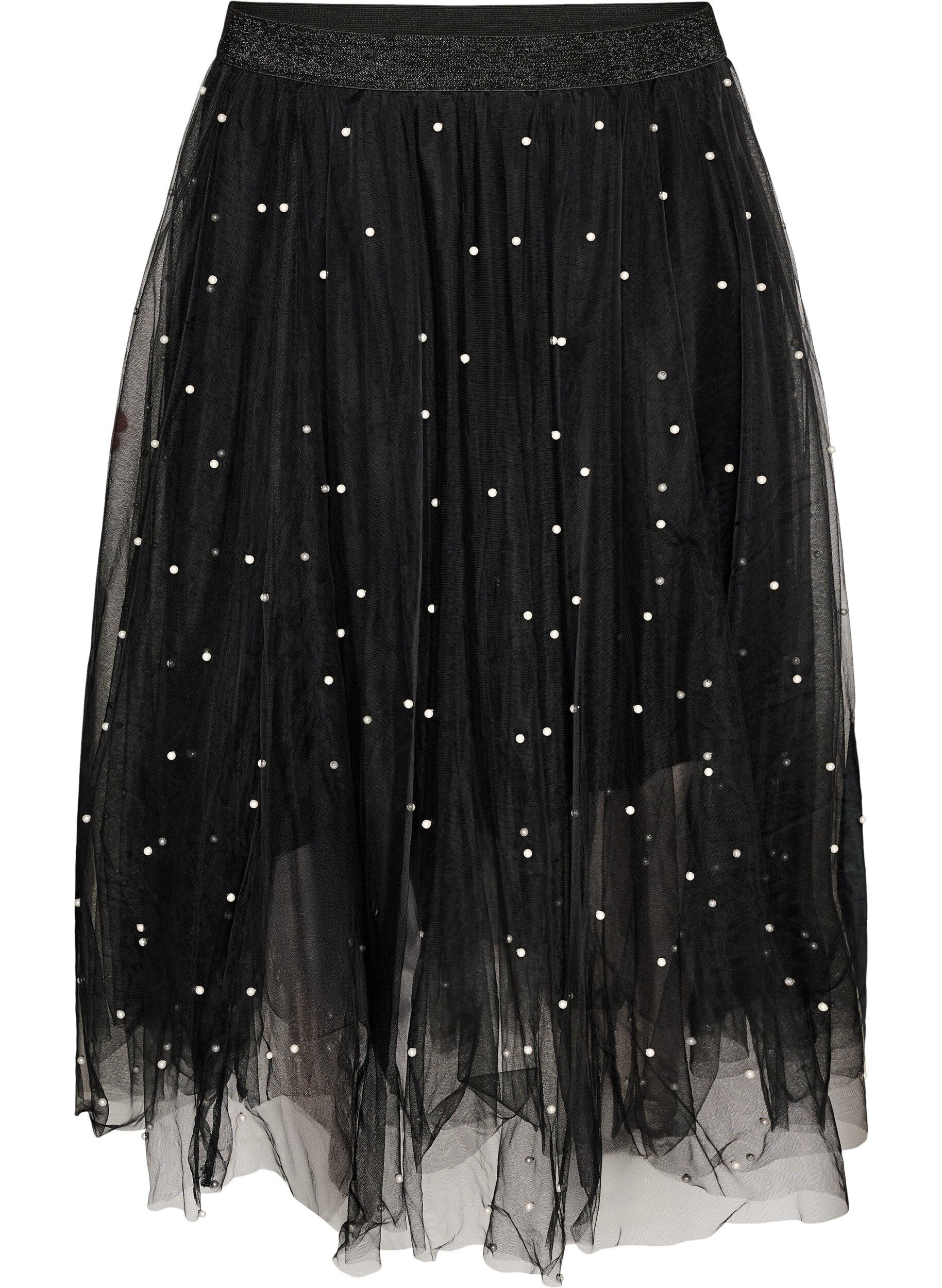 ZizziTule midirok met parels, Zwart, Packshot image number 0