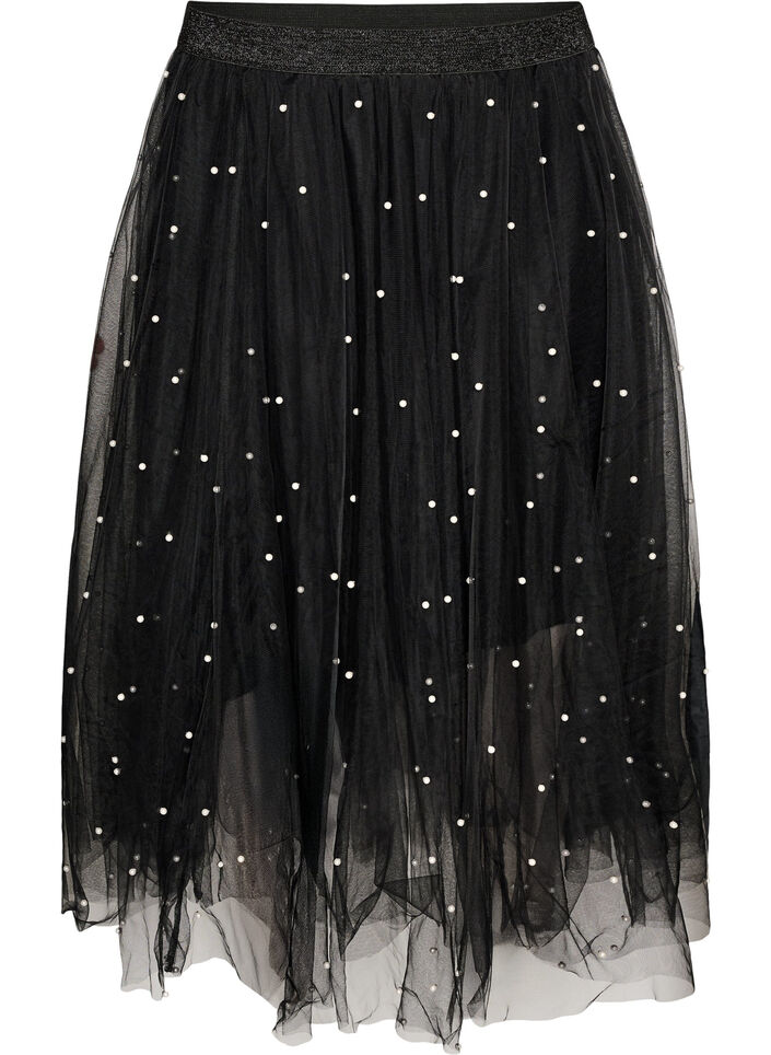 Tule midirok met parels, Zwart, Packshot image number 0