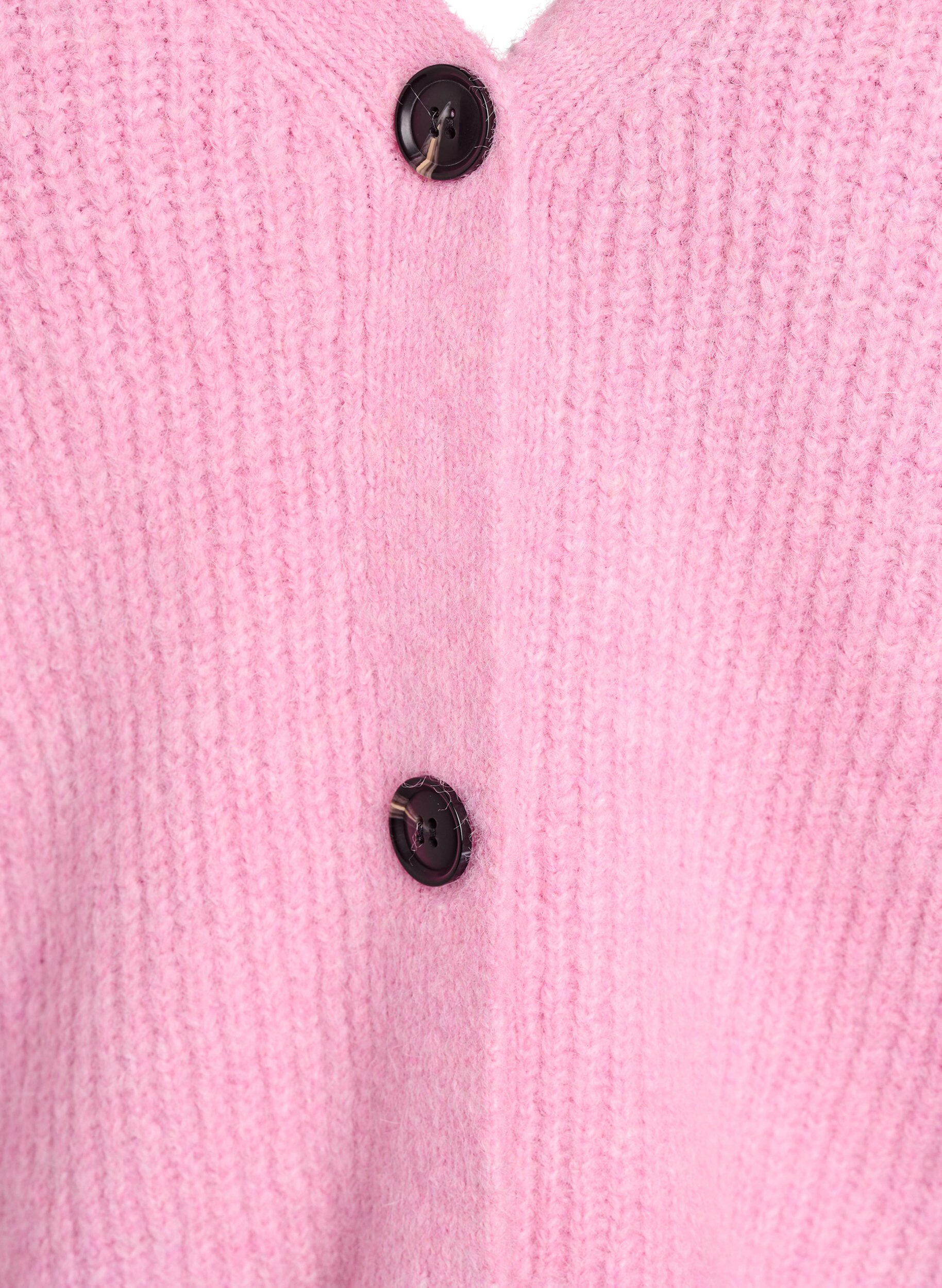 Zizzi V-hals cardigan van breisel, Roze, Packshot image number 2