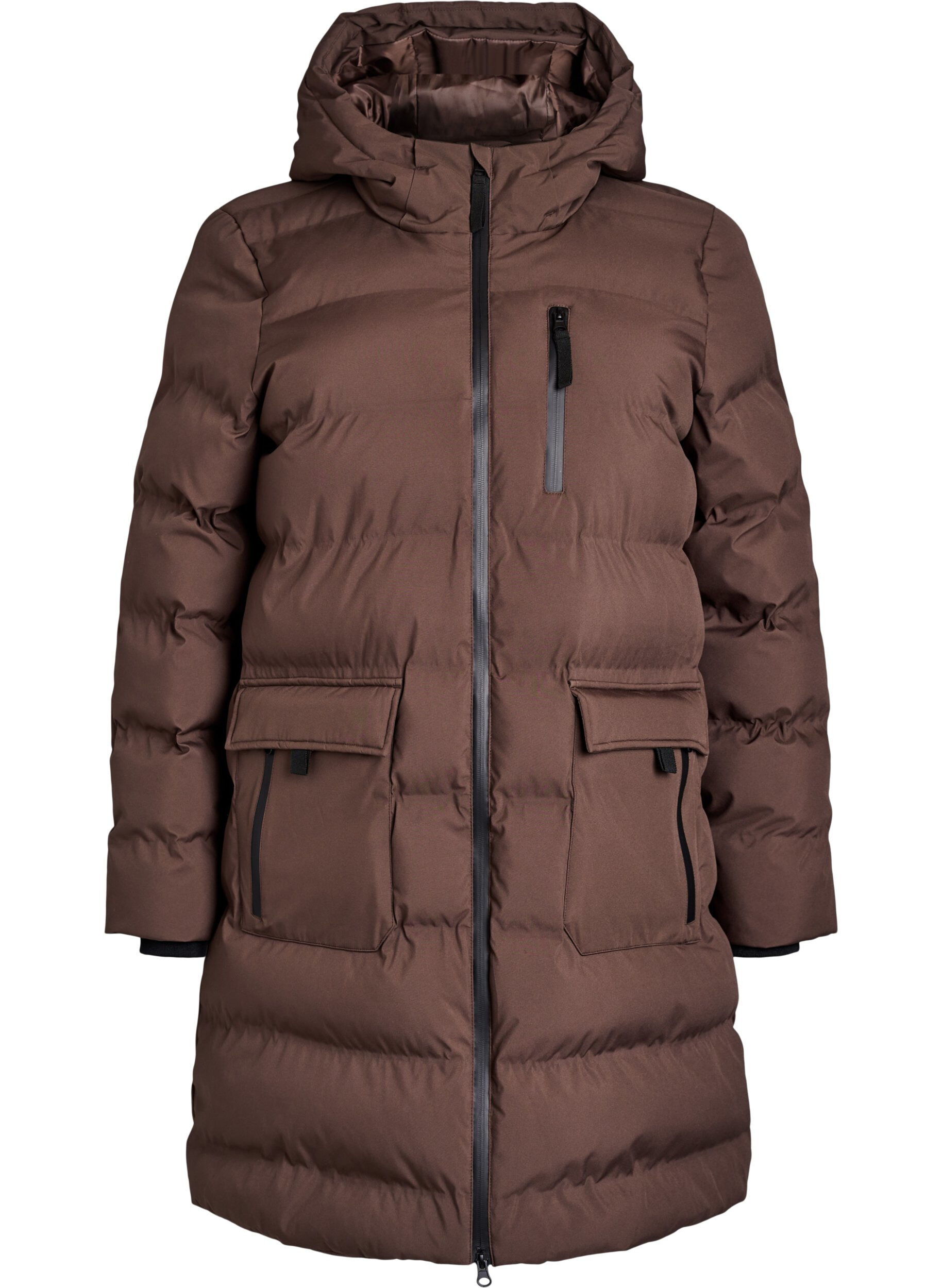 ZizziPufferjas met capuchon en zakken, Bruin, Packshot image number 0