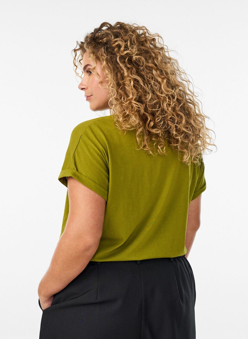 T-shirt met korte mouwen van katoenmix, Groen, Model image number 2