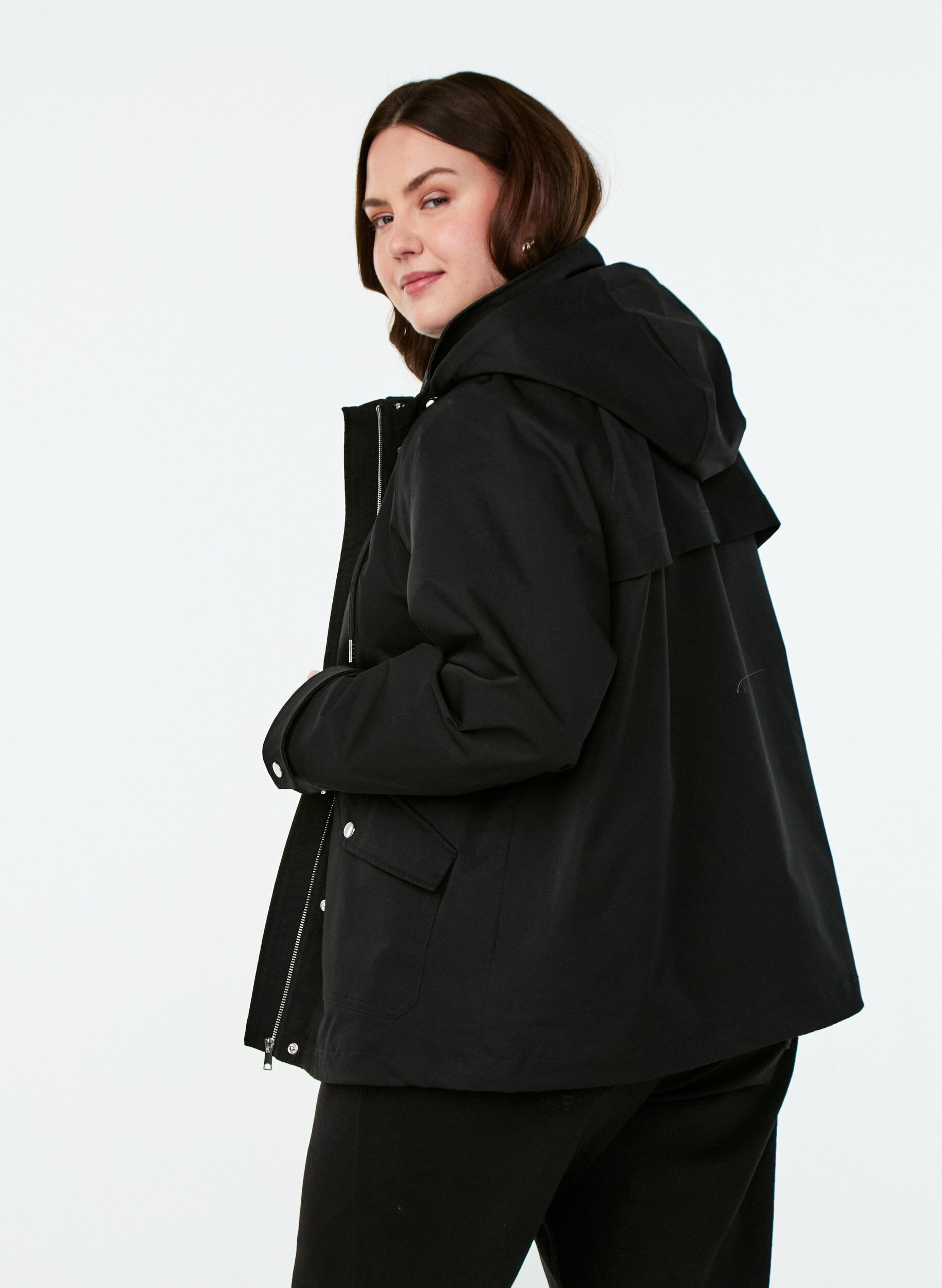 ZizziKorte lentejas met afneembare capuchon, Zwart, Model image number 2