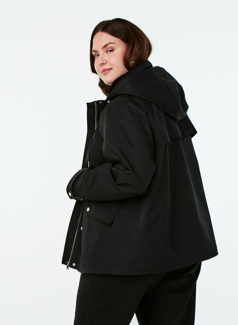 Korte lentejas met afneembare capuchon, Zwart, Model image number 2
