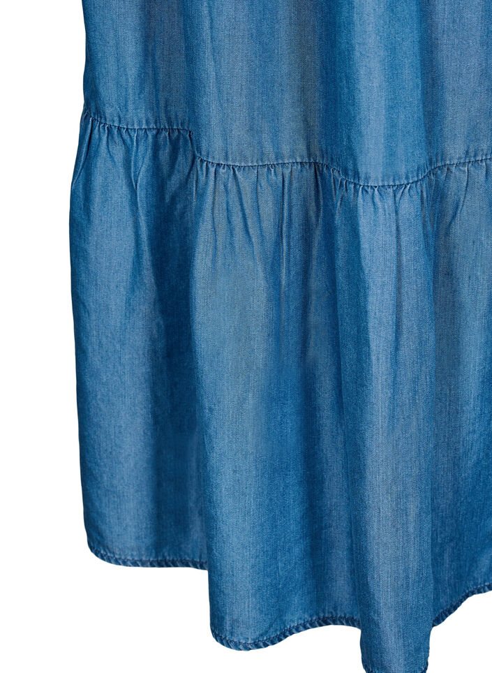 Denim maxi rok met ruches, Blauw, Packshot