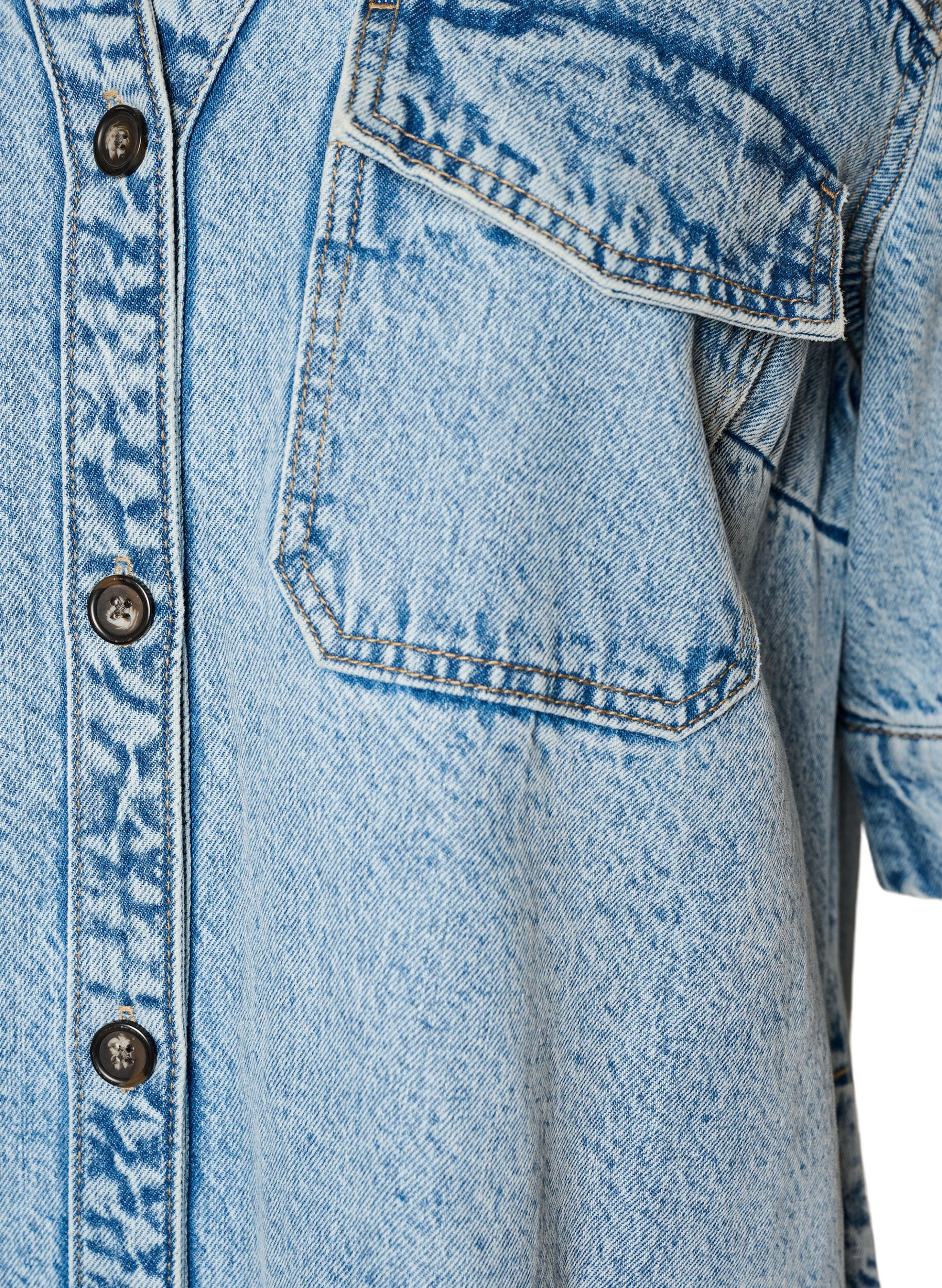 Zizzi Kortemouwen denim jurk met kraag en knoopsluiting, Blauw, Packshot image number 2