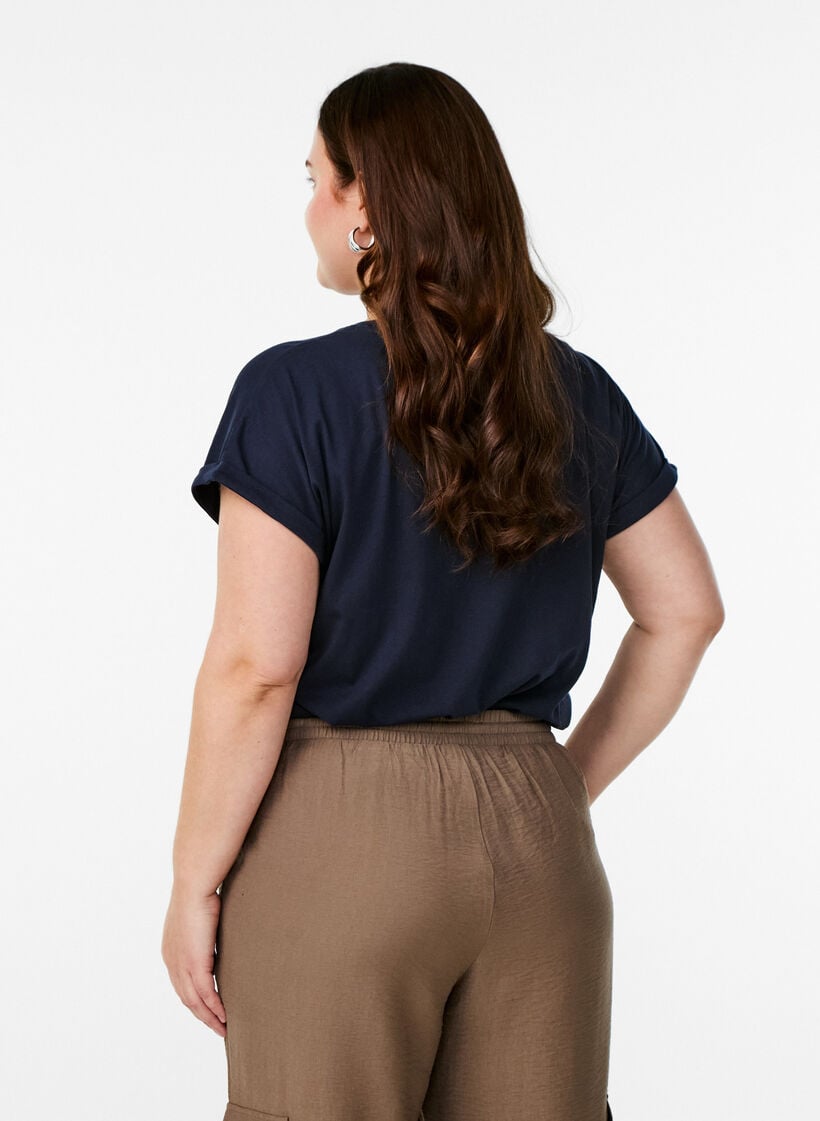 T-shirt met korte mouwen in een katoenmix, Blauw, Model image number 2