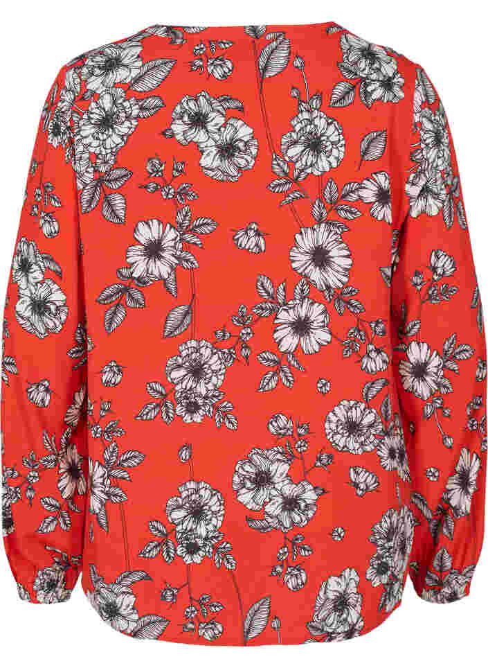 Gebloemde viscose blouse met lange mouwen, Fiery Red Flower AOP, Packshot image number 1