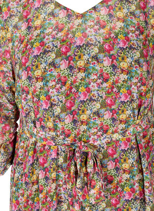 Gebloemde midi-jurk met striksluiting in de taille, Pink Flower AOP, Packshot image number 2
