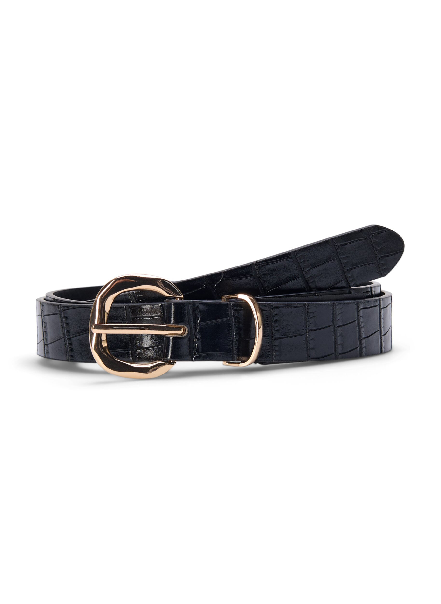 Zizzi Kunstleren riem met krokodillenpatroon, Black, Packshot image number 0