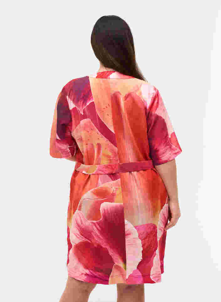 Badjas met print en lange mouwen, Orange Pink AOP, Model image number 1