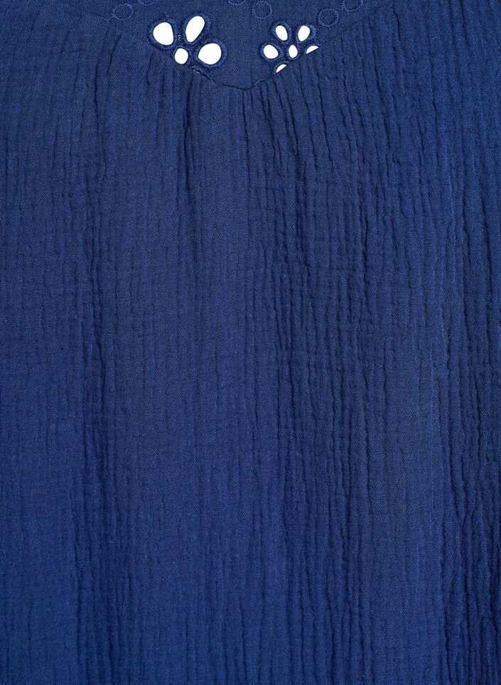 Blouse in katoen mousseline met broderie anglaise en 1/2 mouwen, Blauw, Packshot image number 2