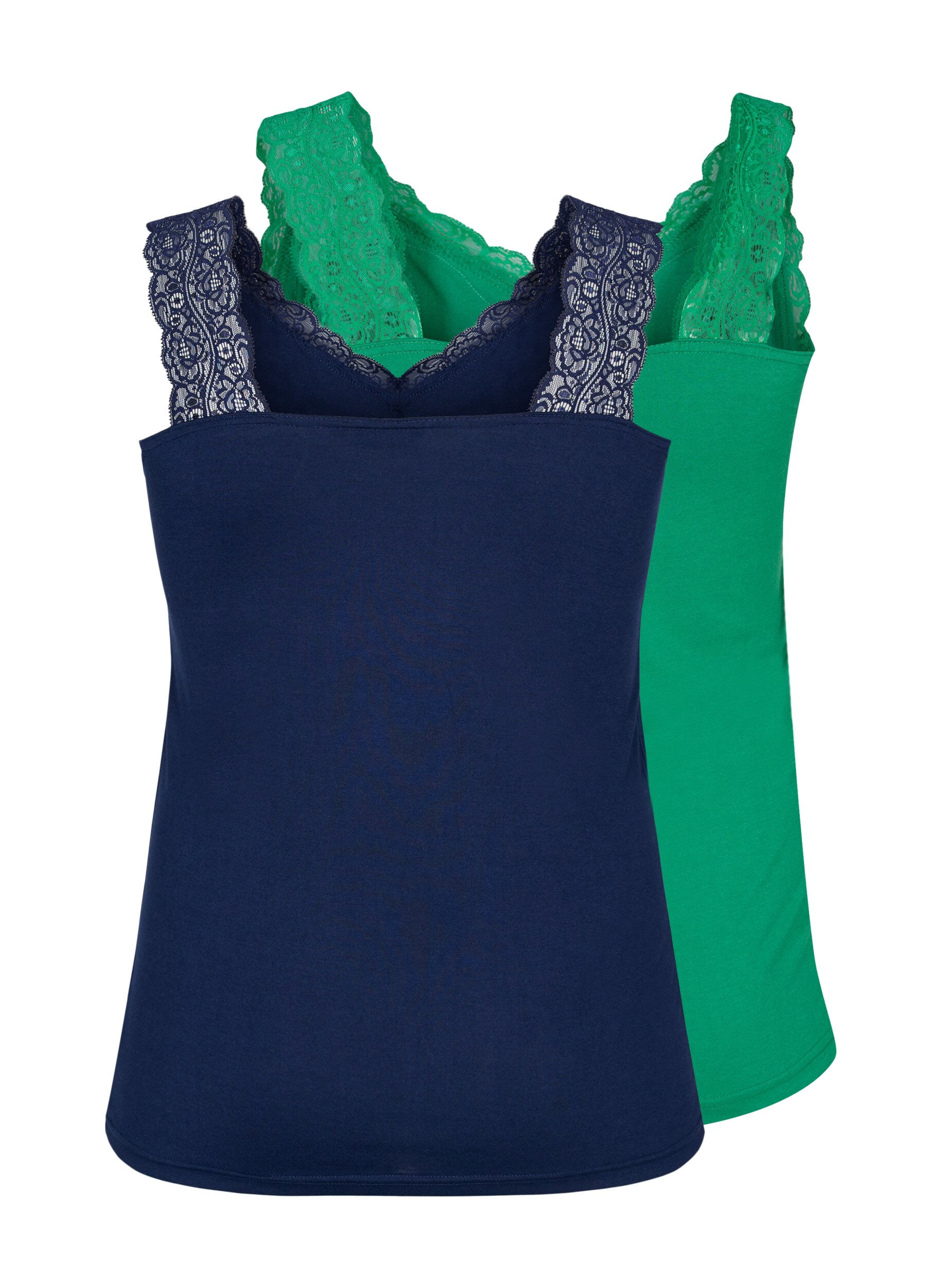 Zizzi 2-pack topjes met kant, Navy B/Jolly Green, Packshot image number 1