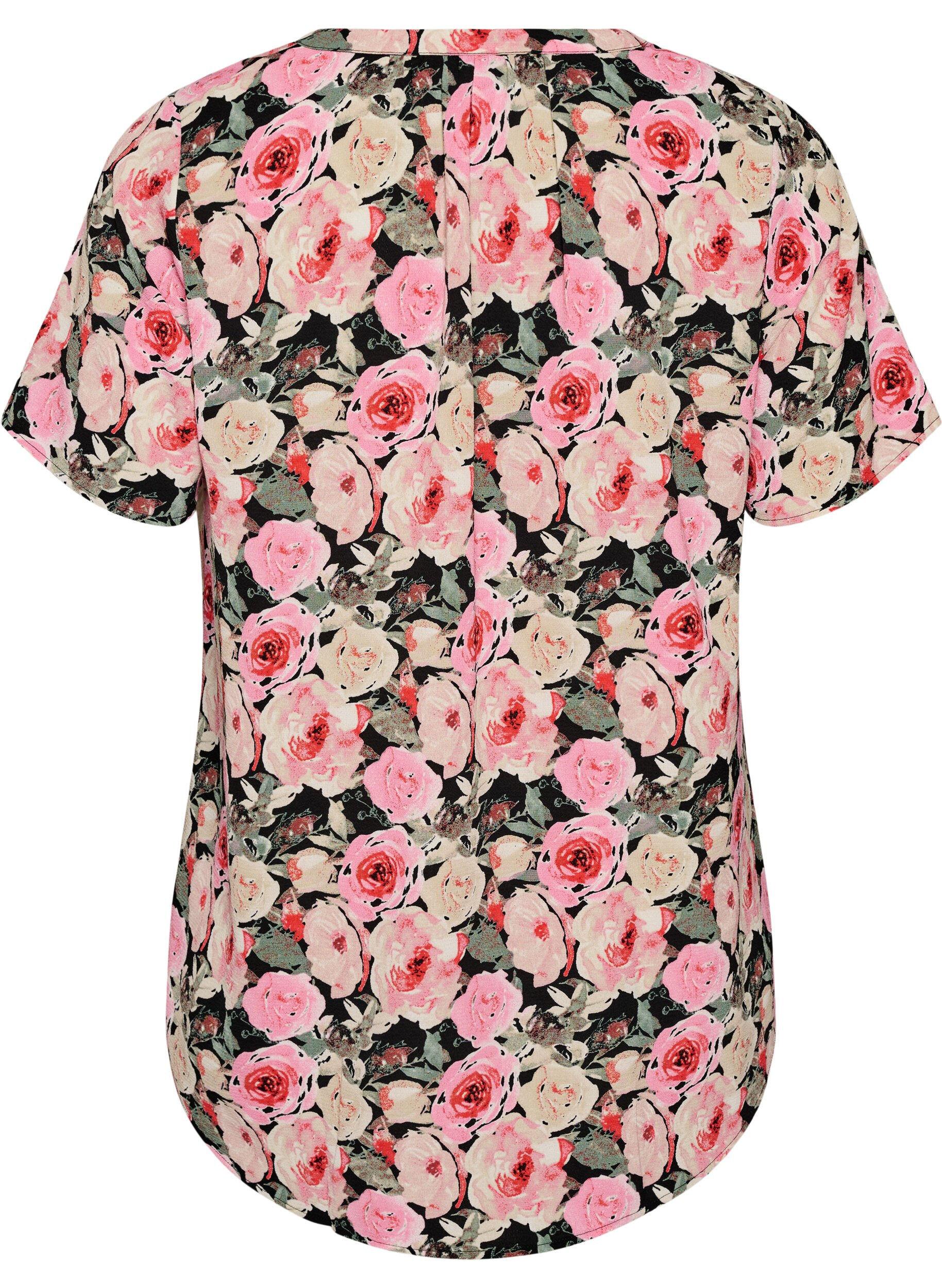 Zizzi Blouse met korte mouwen en v-halslijn, Roze, Packshot image number 1