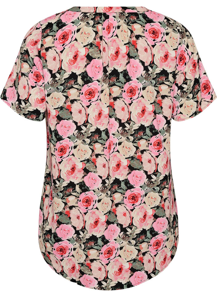 Blouse met korte mouwen en v-halslijn, Roze, Packshot image number 1