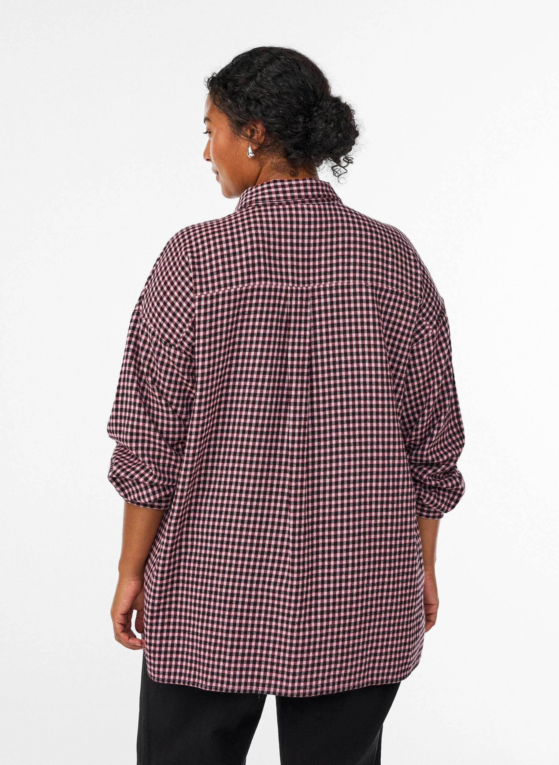 Zizzi Lange geruite blouse met borstzakken, Rood, Model image number 2