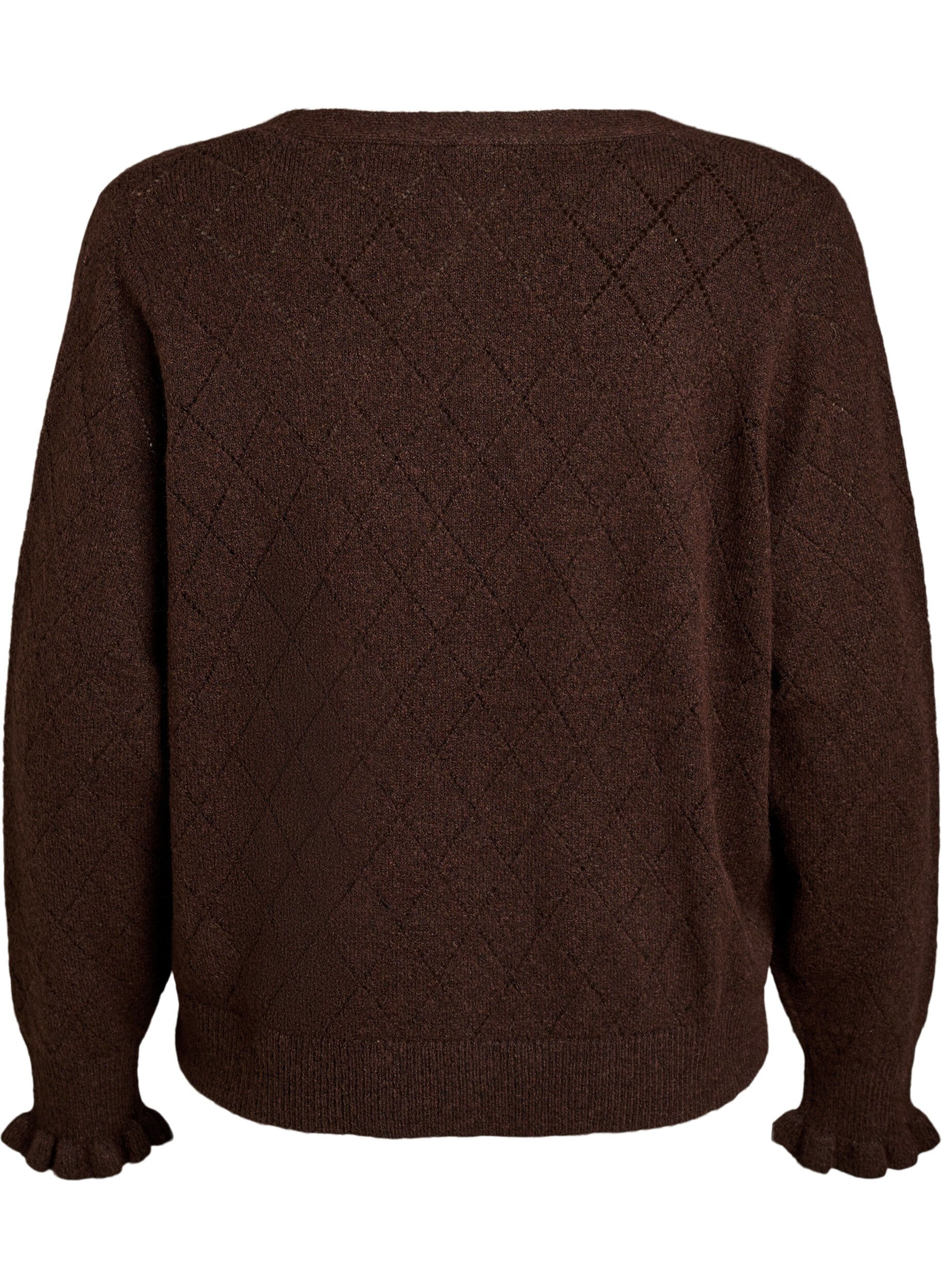 ZizziCardigan met harlekijnpatroon en V-hals, Bruin, Packshot image number 1
