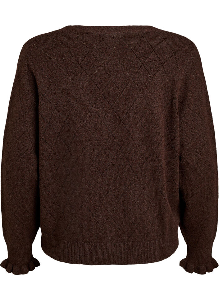 Cardigan met harlekijnpatroon en V-hals, Bruin, Packshot image number 1