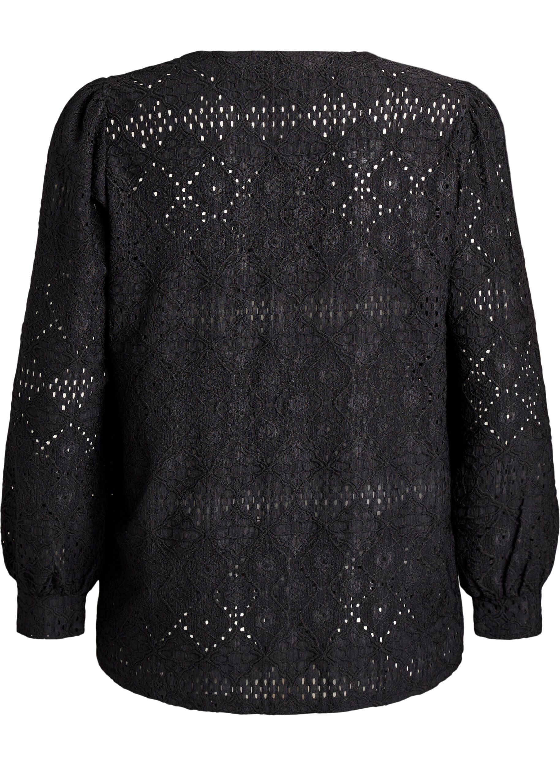 Zizzi Blouse met lange mouwen en opengewerkte borduursels, Zwart, Packshot image number 1