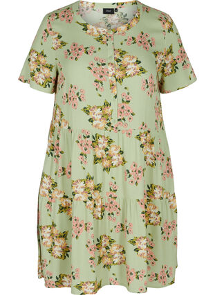Viscose jurk met korte mouwen en a-lijn, Light Green April, Packshot image number 0