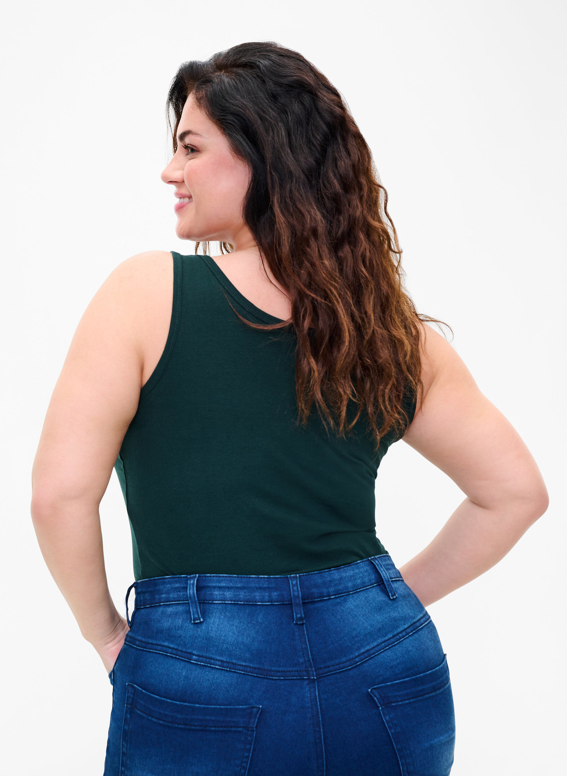 ZizziEffen gekleurd basic top in katoen, Groen, Model image number 2