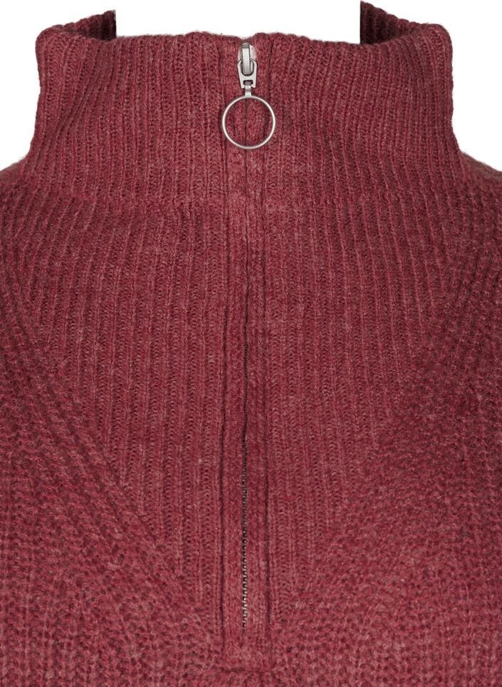 Gebreide trui met hoge hals en rits, Rood, Packshot image number 2