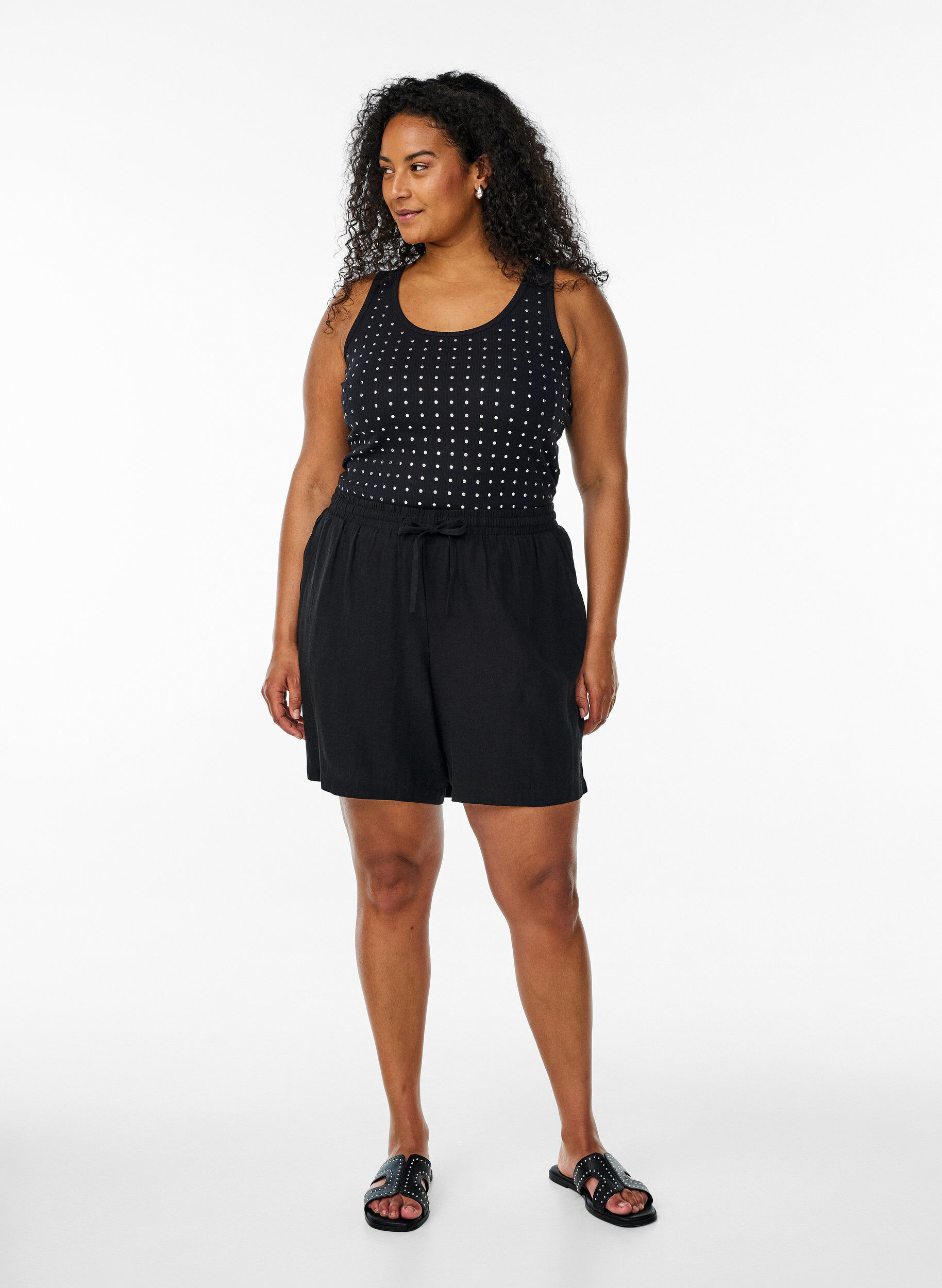 Zizzi Tanktop met studs, Black, Model image number 2