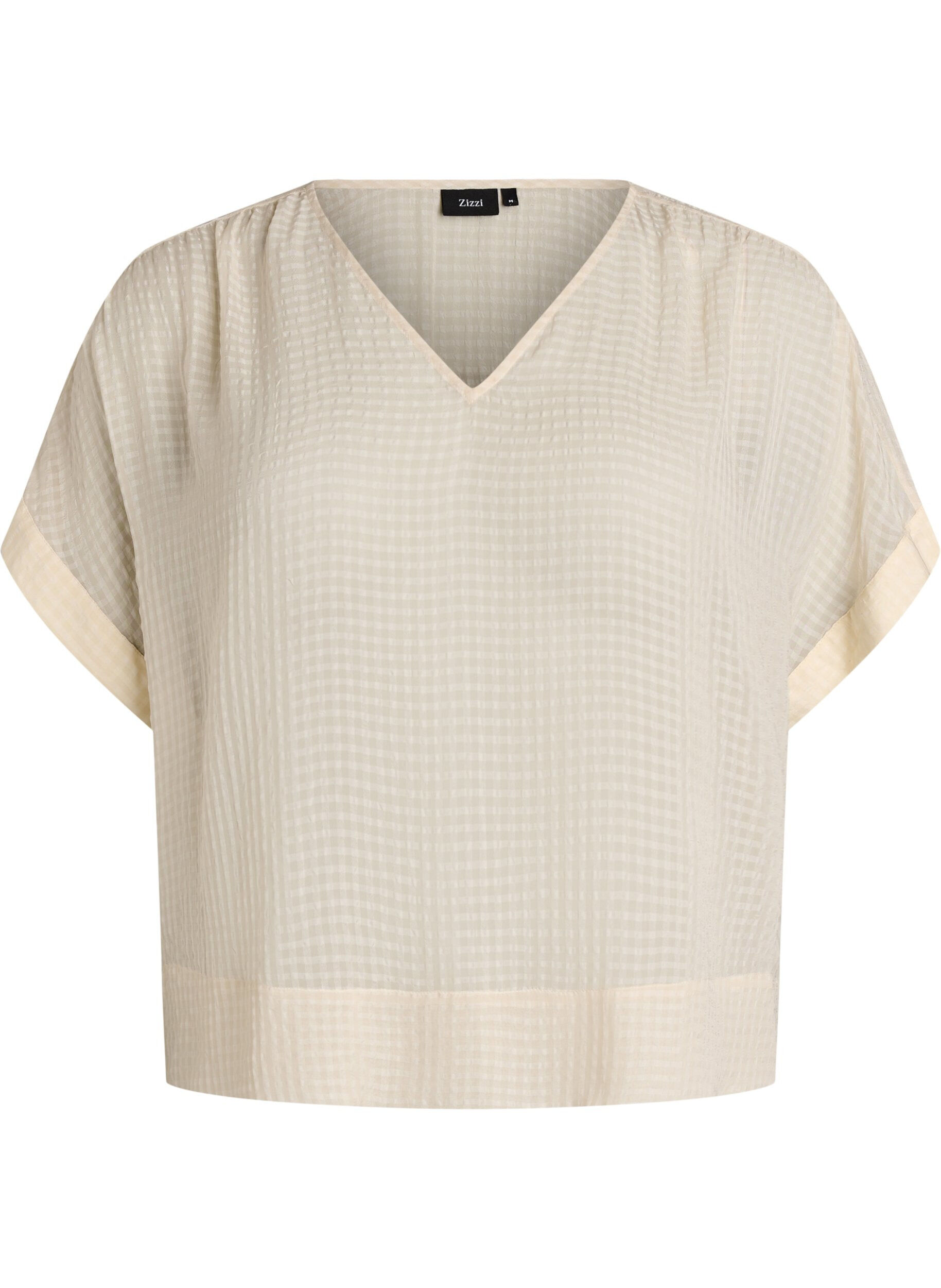 ZizziSeersucker blouse met V-hals, Beige, Packshot image number 0