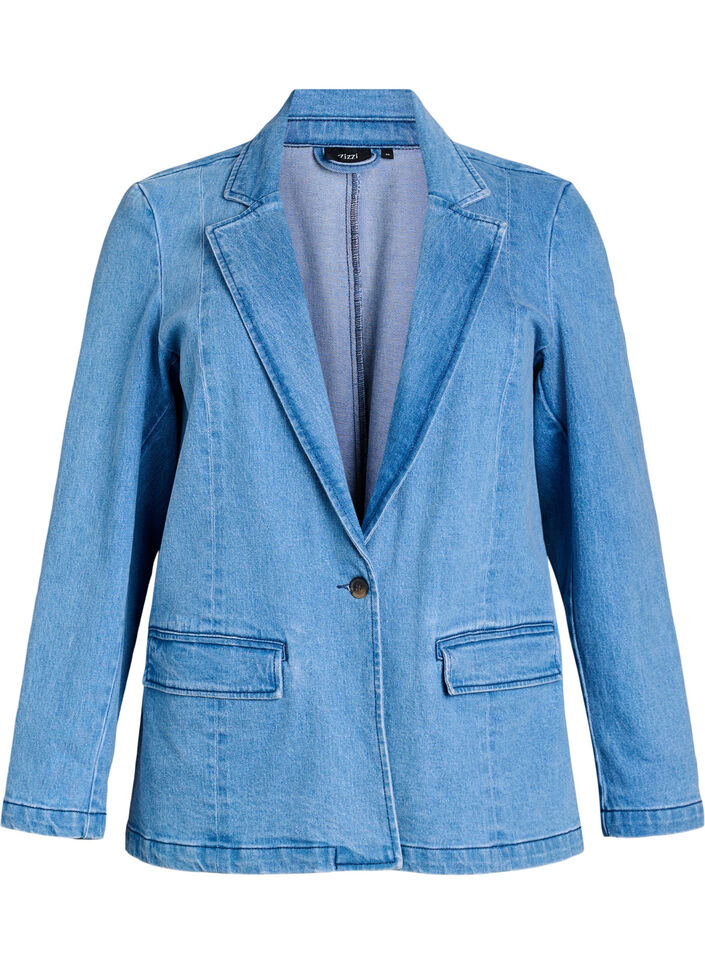 Denim blazer met zakken, Blauw, Packshot image number 0
