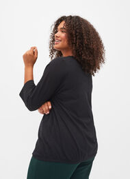 Katoenen blouse met 3/4 mouwen, Black, Model