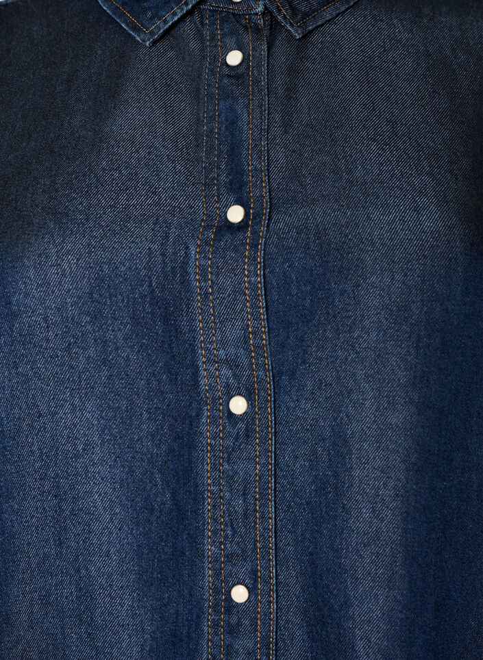 Denim jurk van lyocell met knopen en korte mouwen, Blauw, Packshot image number 2