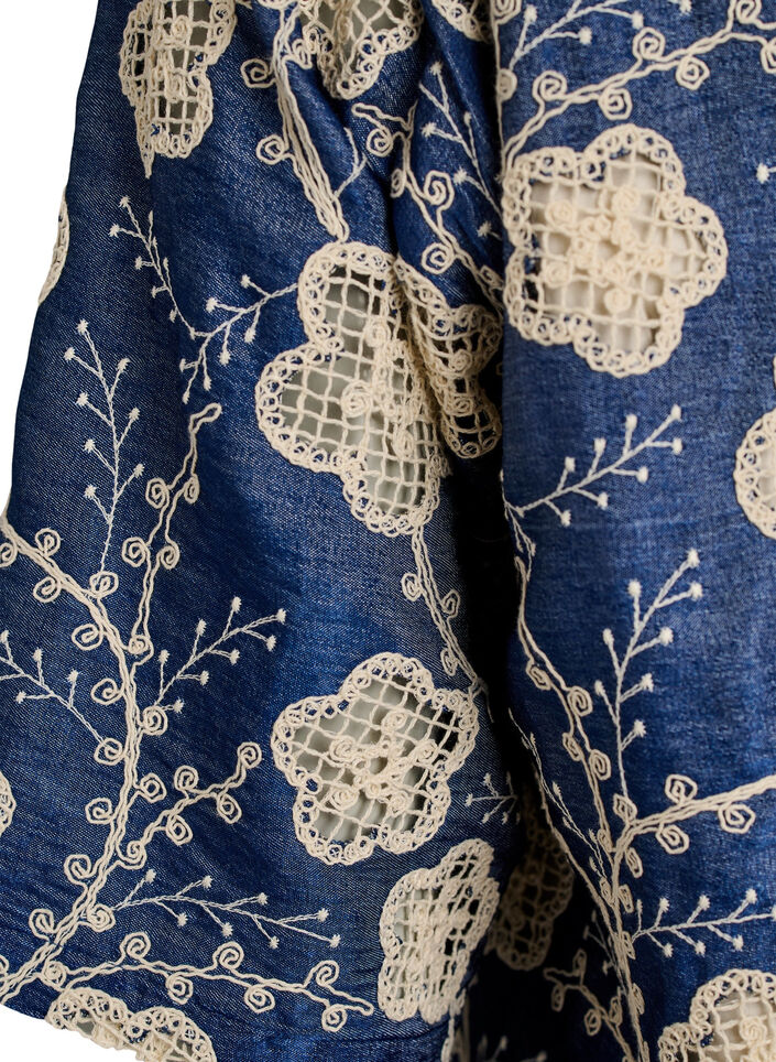 Blouse met V-hals en geborduurd patroon, Blauw, Packshot image number 3