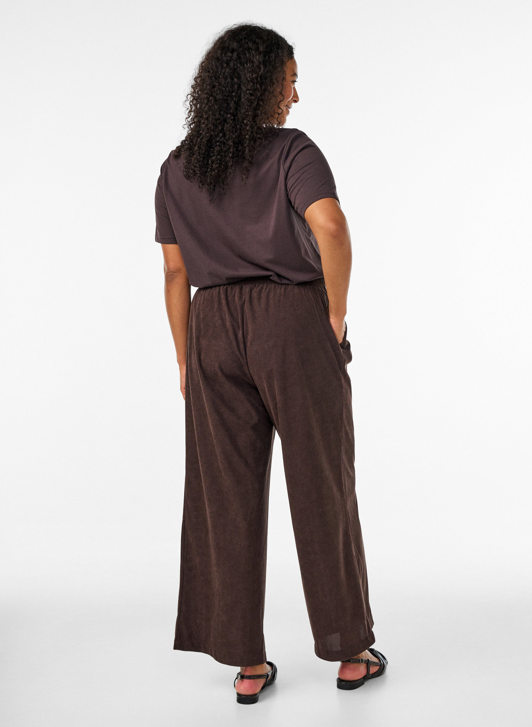 ZizziCorduroy broek met wijde pijpen en een hoge taille, Bruin, Model image number 1