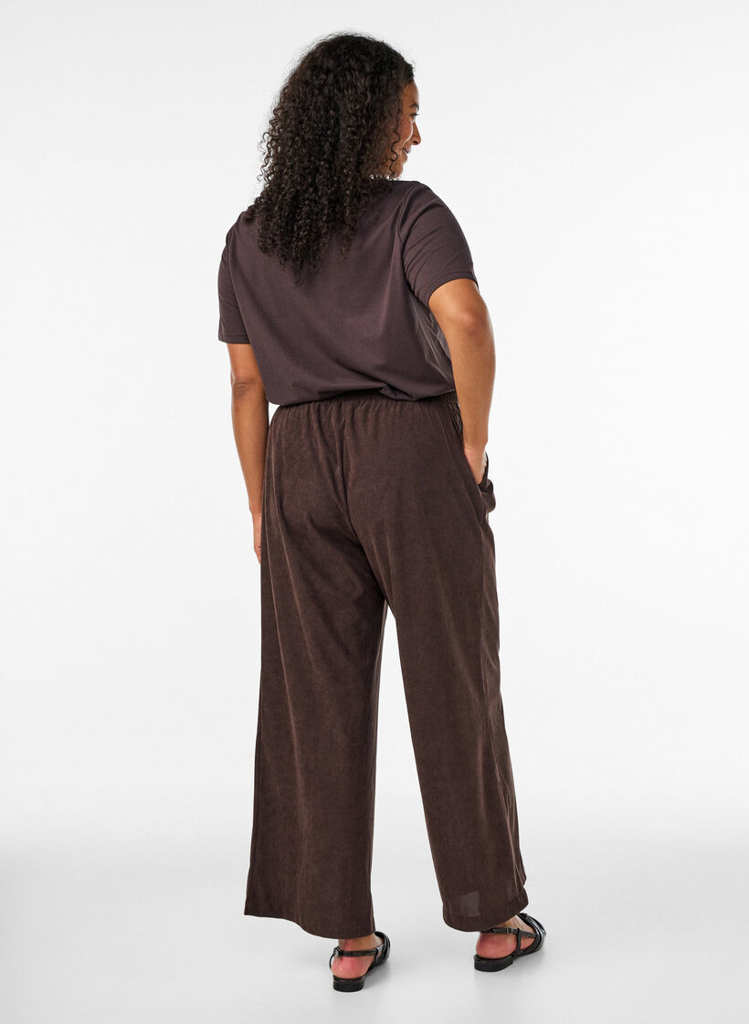 Corduroy broek met wijde pijpen en een hoge taille, Bruin, Model image number 1