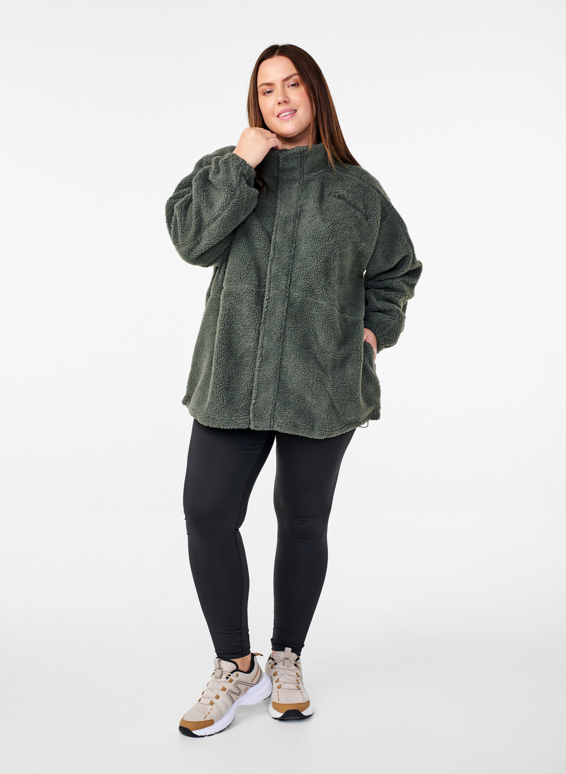 Zizzi Fleece jas met zakken, Urban Chic, Model image number 2