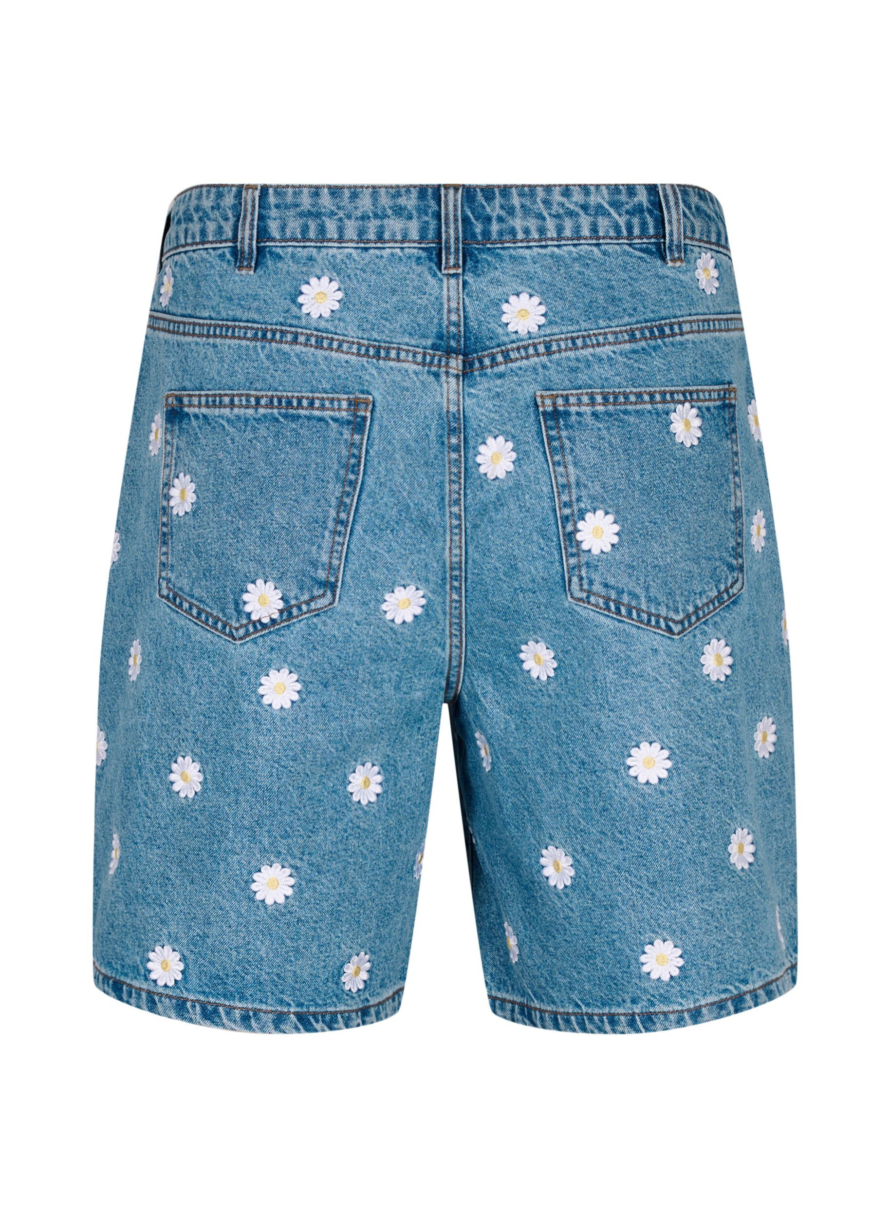 Zizzi Mille korte broek met hoge taille en geborduurde bloemen, L.B. Flower, Packshot image number 1