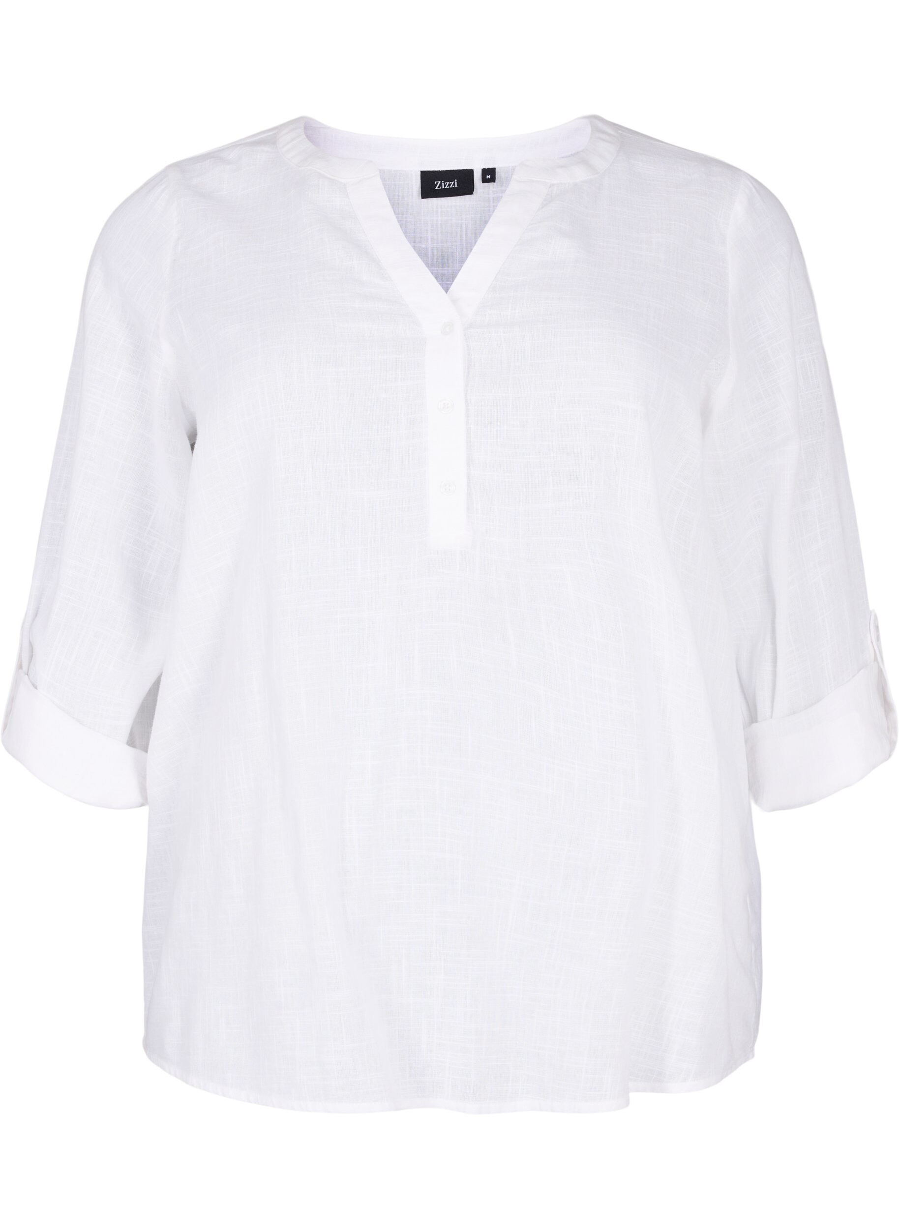 Zizzi Blouse van katoen met v-hals, Bright White, Packshot image number 0