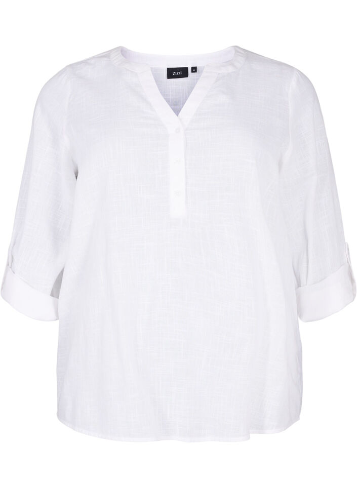 Blouse van katoen met v-hals, Bright White, Packshot image number 0