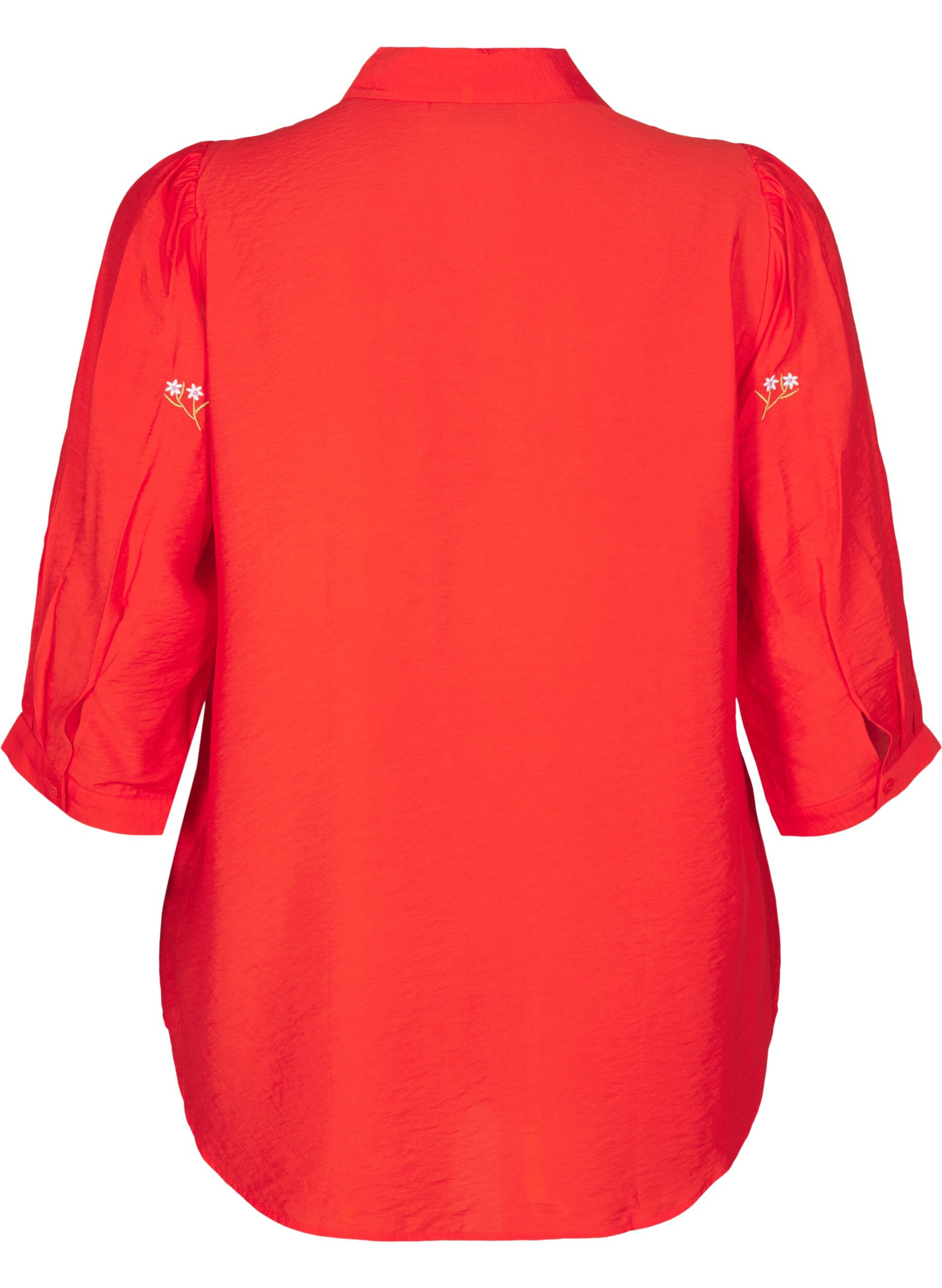 Zizzi Blouse met 3/4 mouwen en bloemenborduursel, Flame Scarlet, Packshot image number 1