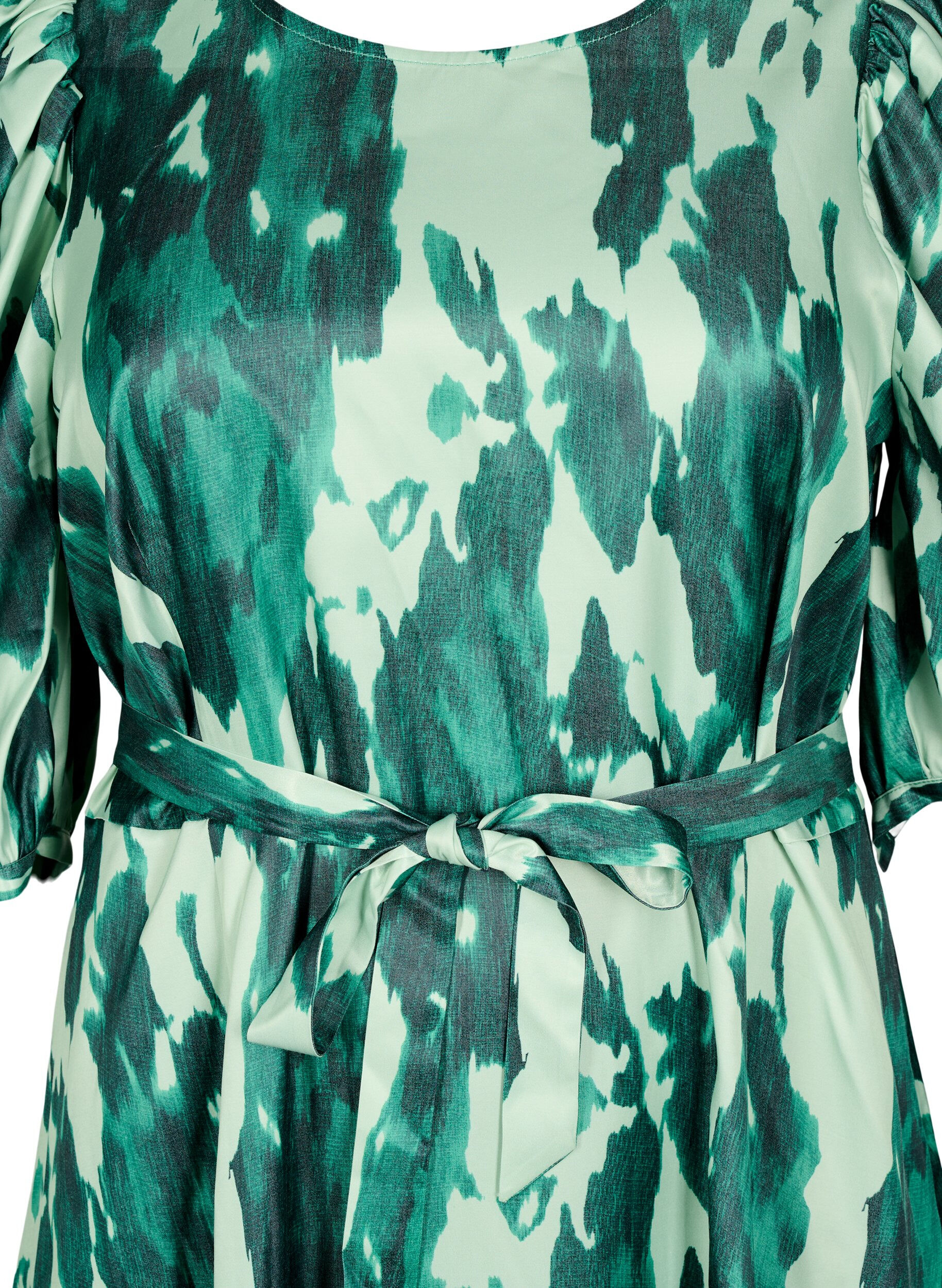 Zizzi Feestjurk met korte mouwen en strikceintuur, Groen, Packshot image number 2