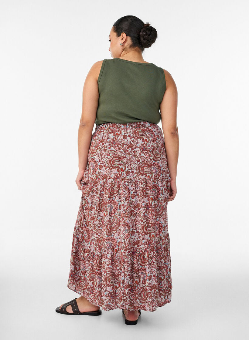 Lange rok met elastiek in de taille, Rood, Model image number 1