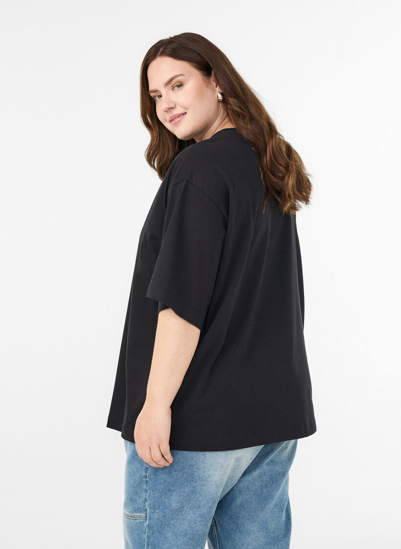 Oversized T-shirt met halflange mouwen, Zwart, Model image number 2
