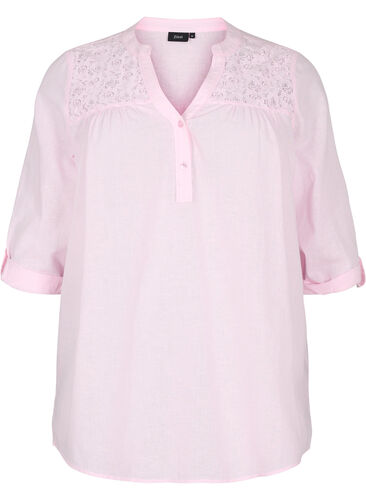 Katoenen blouse met kanten details, Pink-A-Boo, Packshot image number 0