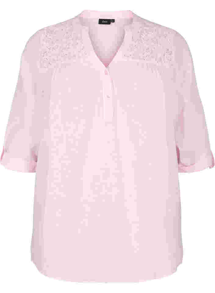 Katoenen blouse met kanten details, Pink-A-Boo